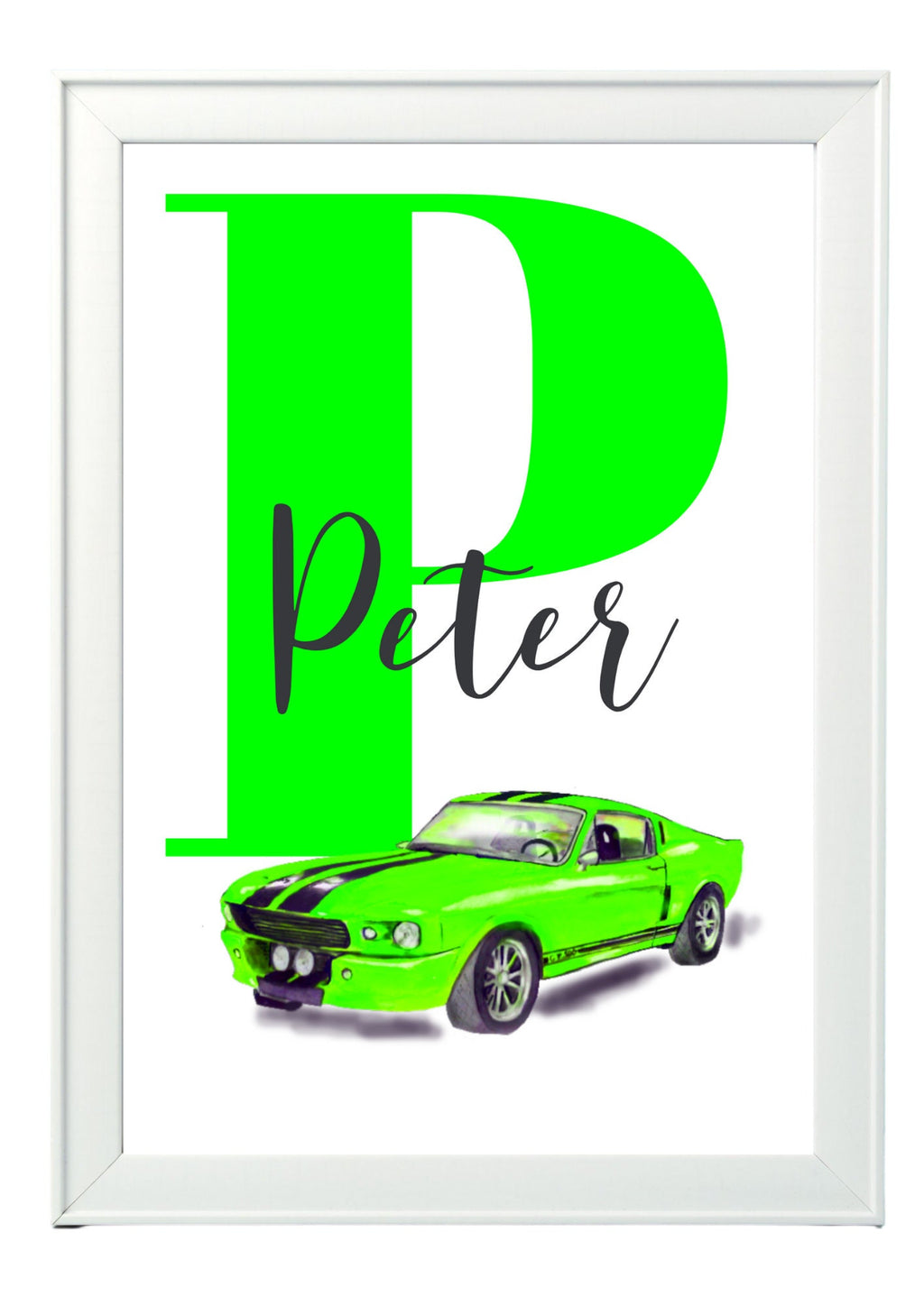 Personalised Boy Initial car Nursery/ Bedroom Print- different colours