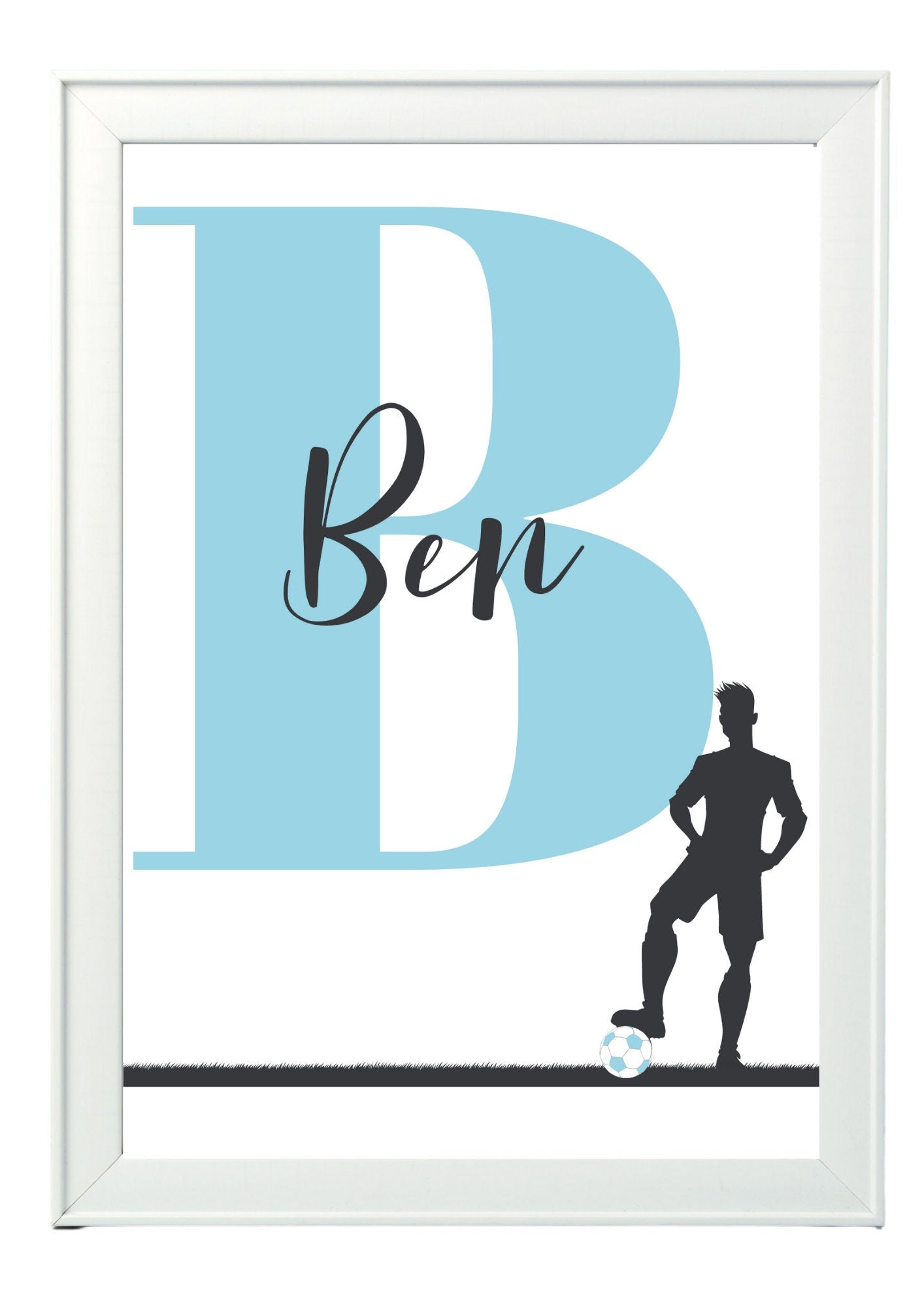 Personalised boy Initial football Nursery/ Bedroom Print- different colours