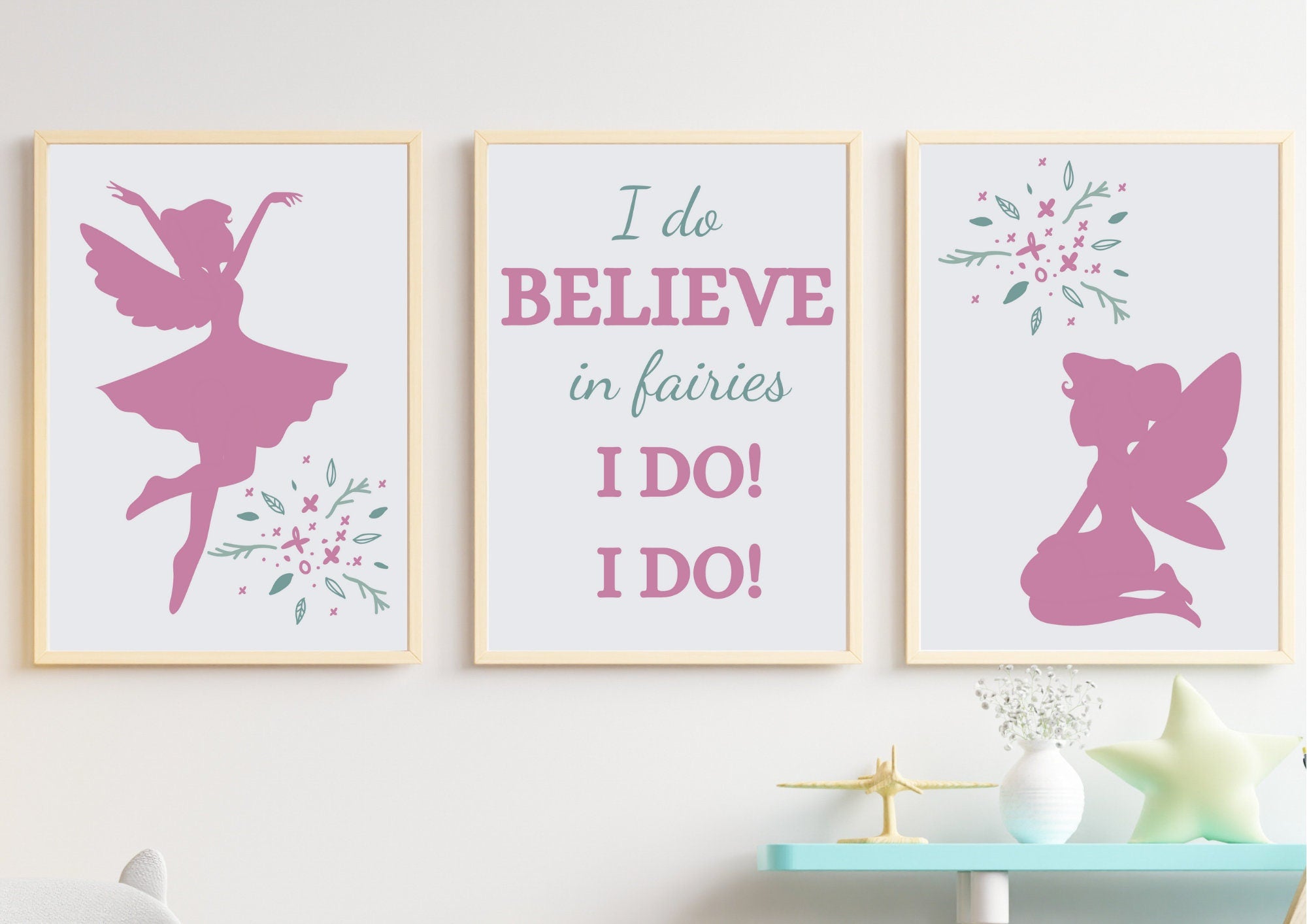 Fairy Nursery Prints - Set of 3 - Handmade A4 Art