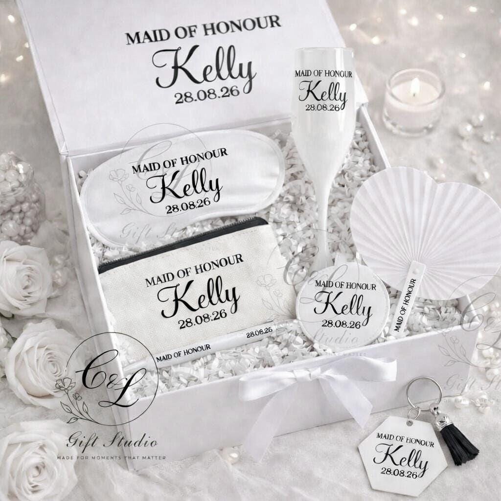 Bridal Party Gift Box | Personalised Wedding Gift Set | Bridesmaid Maid of Honour Mother of the Bride Flower Girl | Wedding Keepsake Gift
