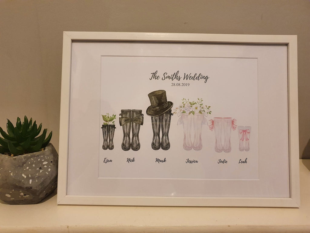 Personalised Wedding family Wellies Print- Two families become one