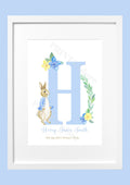 Personalised Peter Rabbit Inspired Initial Birth Print - Nursery Print - Name Print - Boys bedroom decor - New Baby Gift - Gift Print - Blue