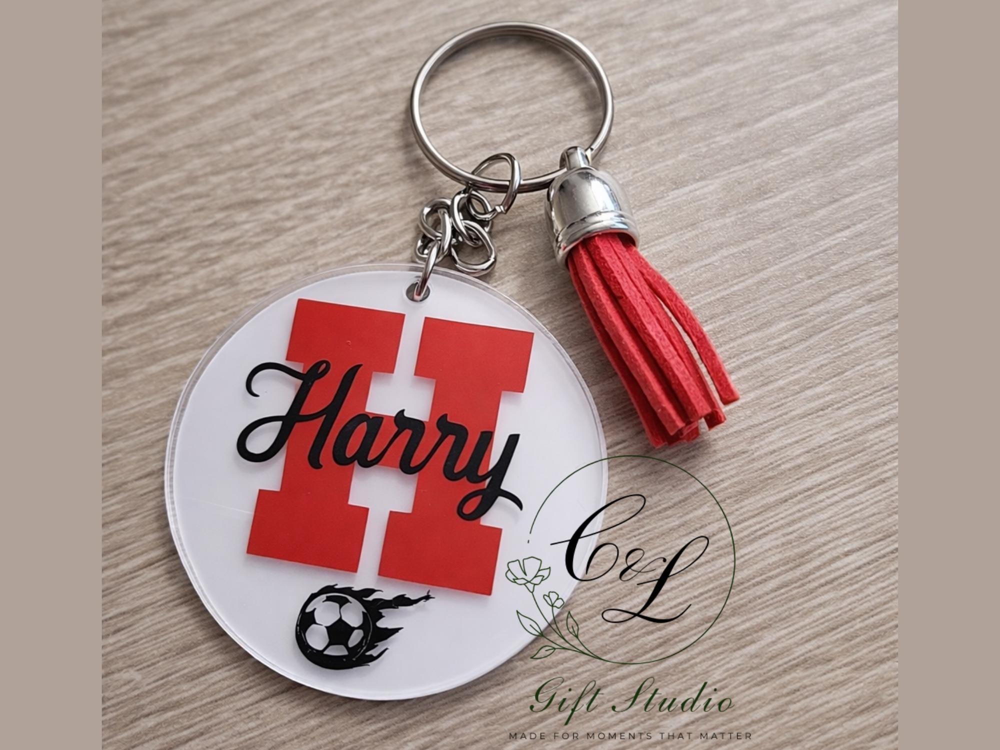 Personalised Initial & Name Keyring | Custom Keychain | Circle or Hexagon | Gift with Hobby Icon | Handmade Keyring