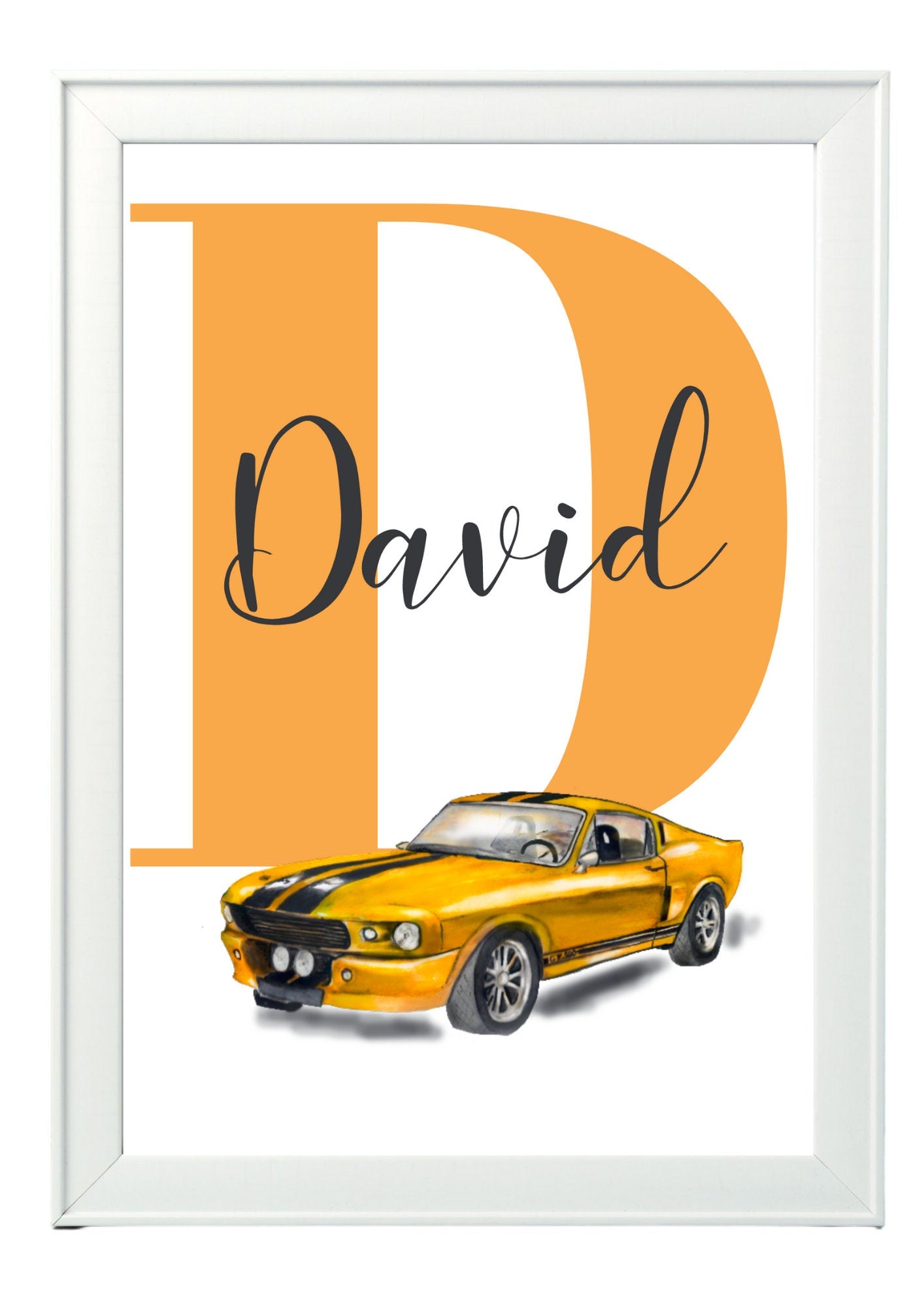 Personalised Boy Initial car Nursery/ Bedroom Print- different colours