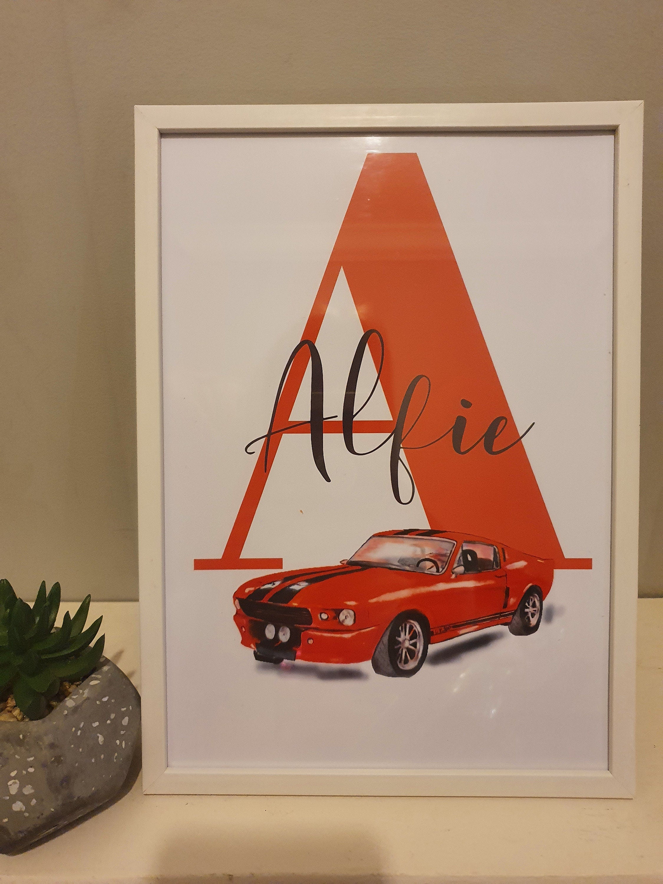 Personalised Boy Initial car Nursery/ Bedroom Print- different colours