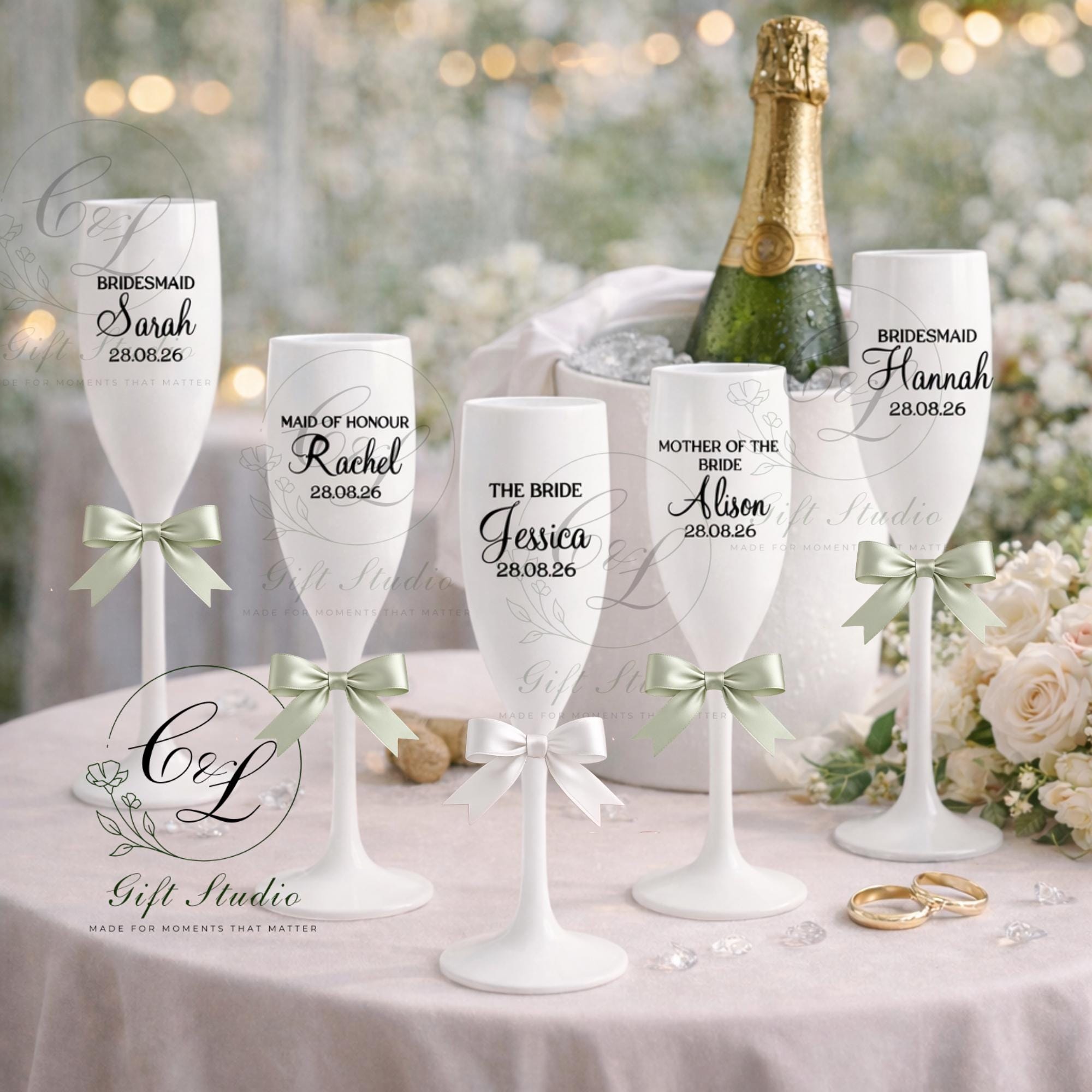 Personalised Bridal Party Champagne Flutes | Bridesmaid Gift | Maid of Honour Glass | Wedding Champagne Flute | Bridal Party Proposal Gift