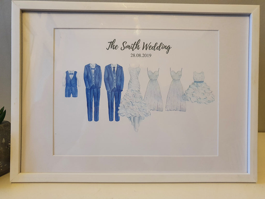 Personalised Wedding Party Print: Custom Family Portrait, Handmade A4 Print