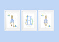 Personalised set of 3 Peter Rabbit Initial Birth Print - Nursery Print - Boys bedroom decor - New Baby Gift - Gift Print - Blue