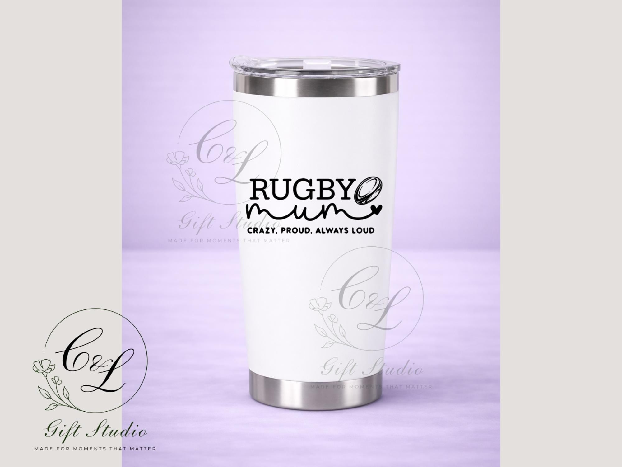Rugby Mum Gift Set | Rugby Mum T-Shirt, Cold or Hot Cup, Cup & Keyring | Sports Mum Gift | Personalised Rugby Bundle