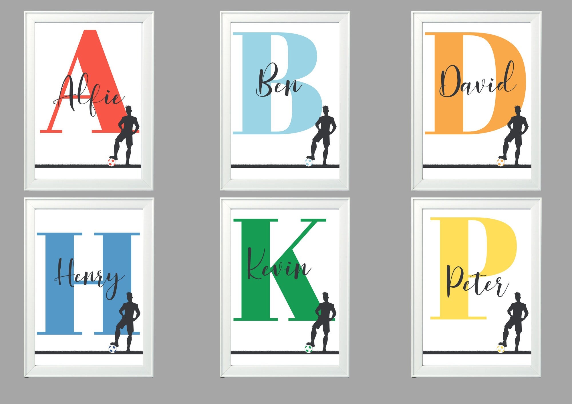 Personalised boy Initial football Nursery/ Bedroom Print- different colours