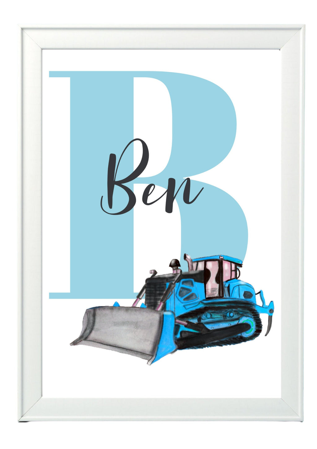 Personalised Boy / boy Initial digger Nursery/ Bedroom Print- different colours
