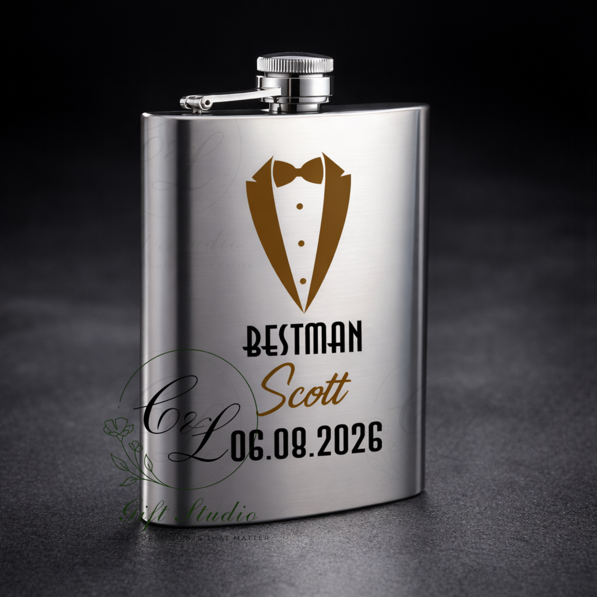 Personalised Groom, Best Man, Groomsman Hip Flask – Custom Wedding Party Gift for Best Man, Groomsmen Gift, Flask with Name & Date