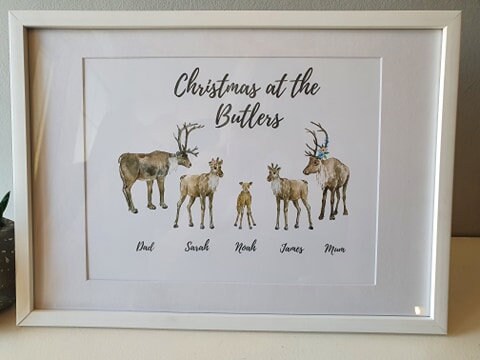 Personalised Christmas Reindeer Family Prints with Names