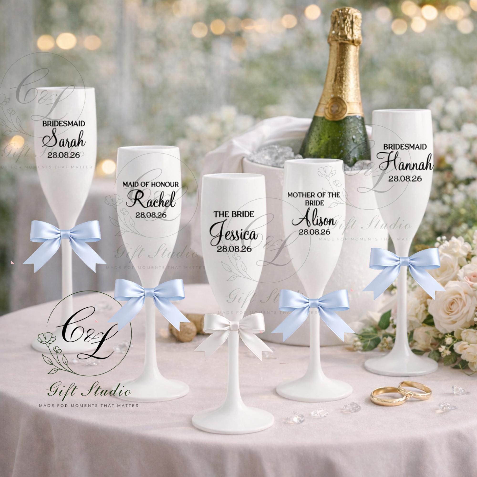 Personalised Bridal Party Champagne Flutes | Bridesmaid Gift | Maid of Honour Glass | Wedding Champagne Flute | Bridal Party Proposal Gift
