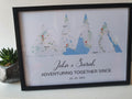 Personalised Map of adventures together with pin drop, anniversary valentines gift