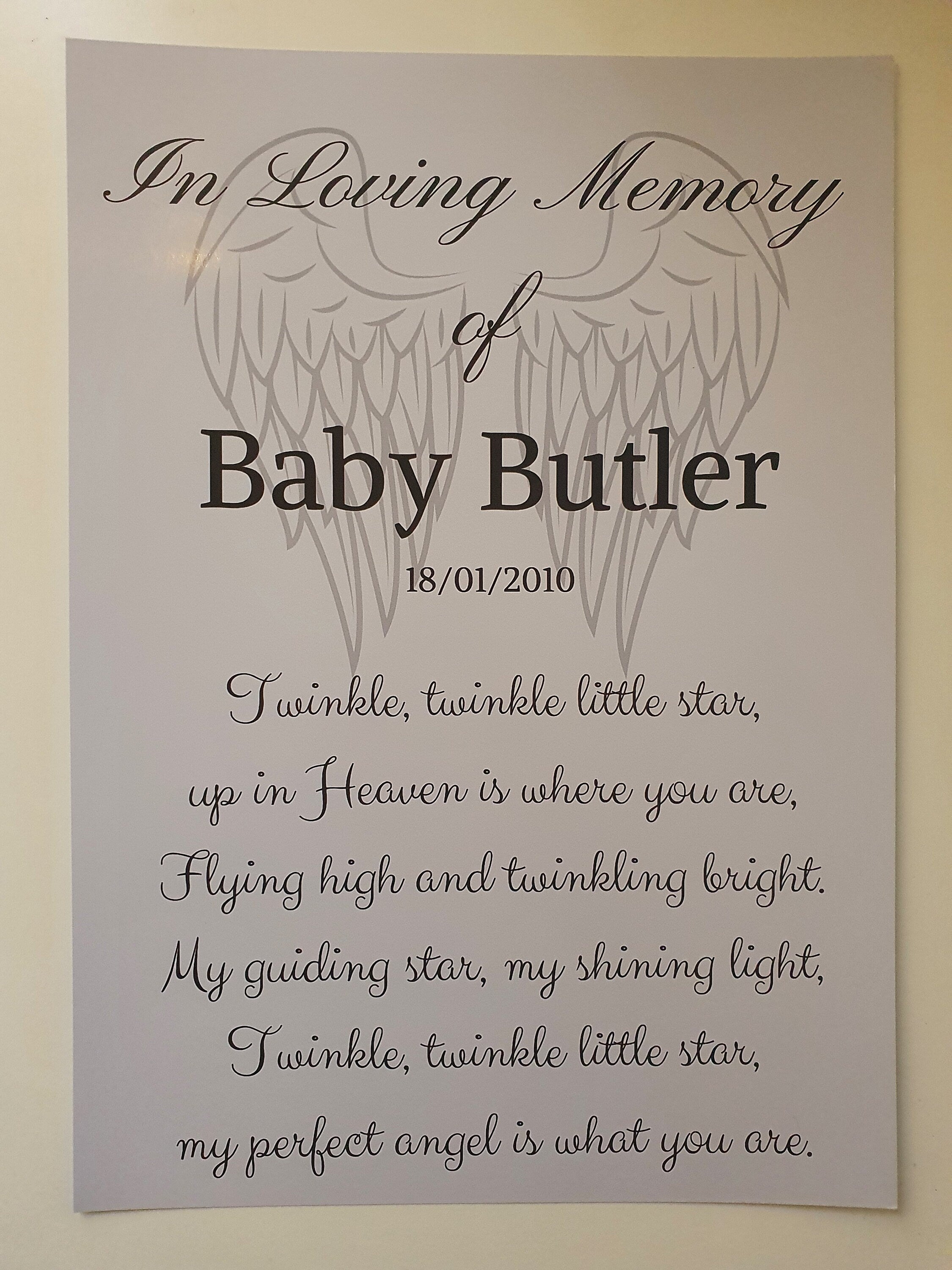 Personalised Baby memorial In Loving Memory- Twinkle Twinkle poem