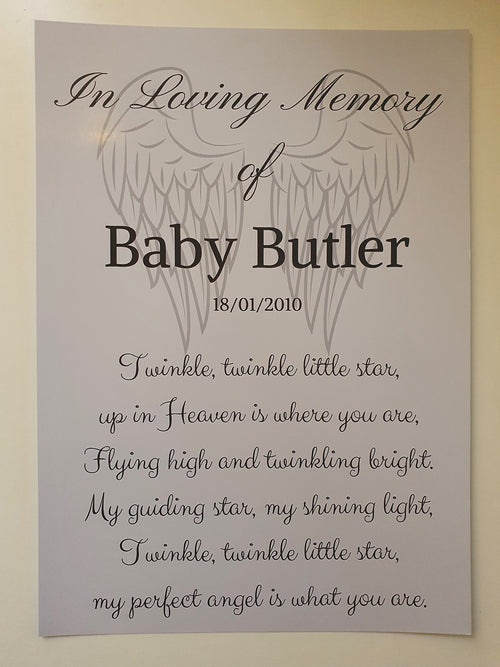 Personalised Baby memorial In Loving Memory- Twinkle Twinkle poem