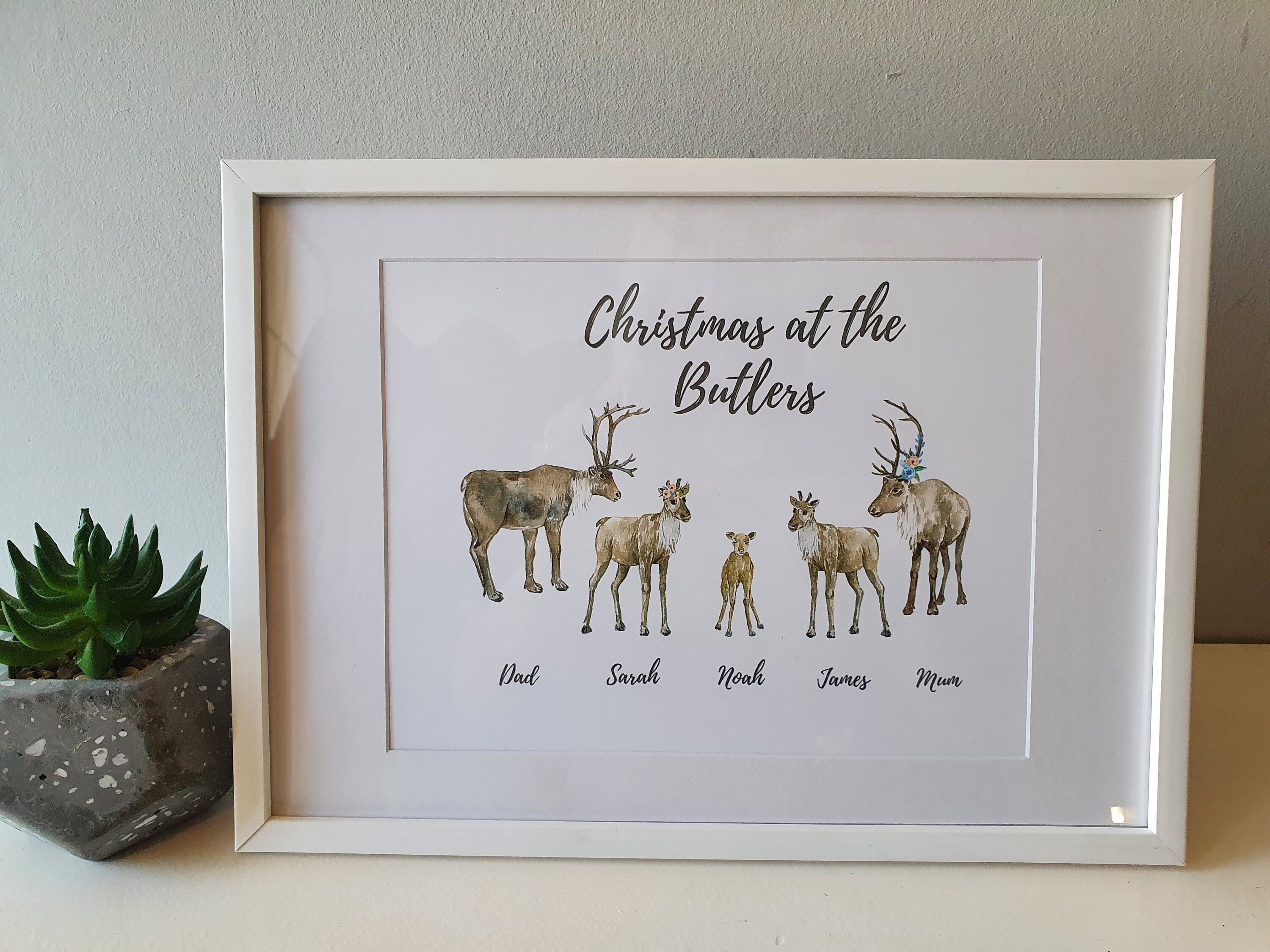 Personalised Christmas Reindeer Family Prints with Names