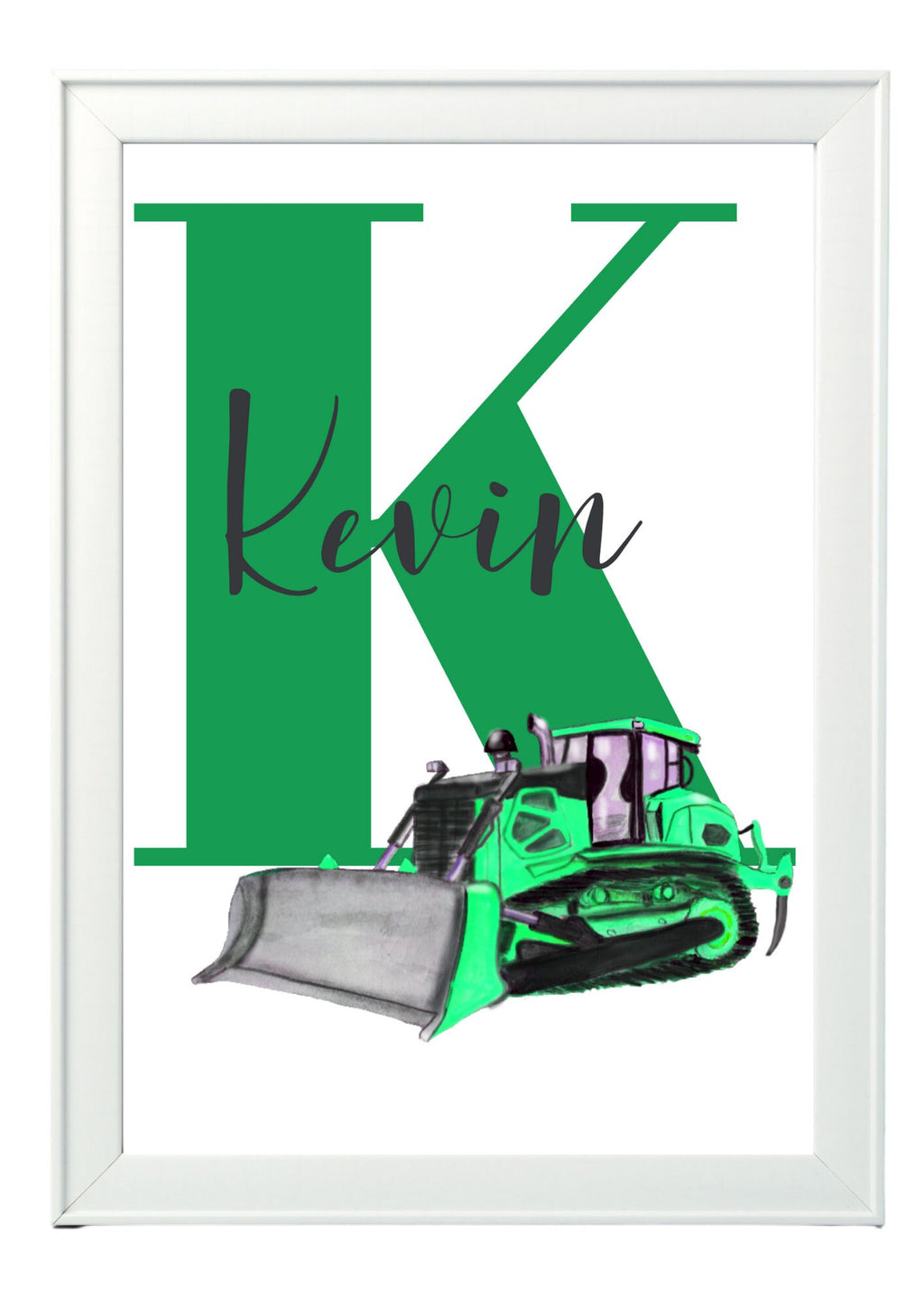 Personalised Boy / boy Initial digger Nursery/ Bedroom Print- different colours