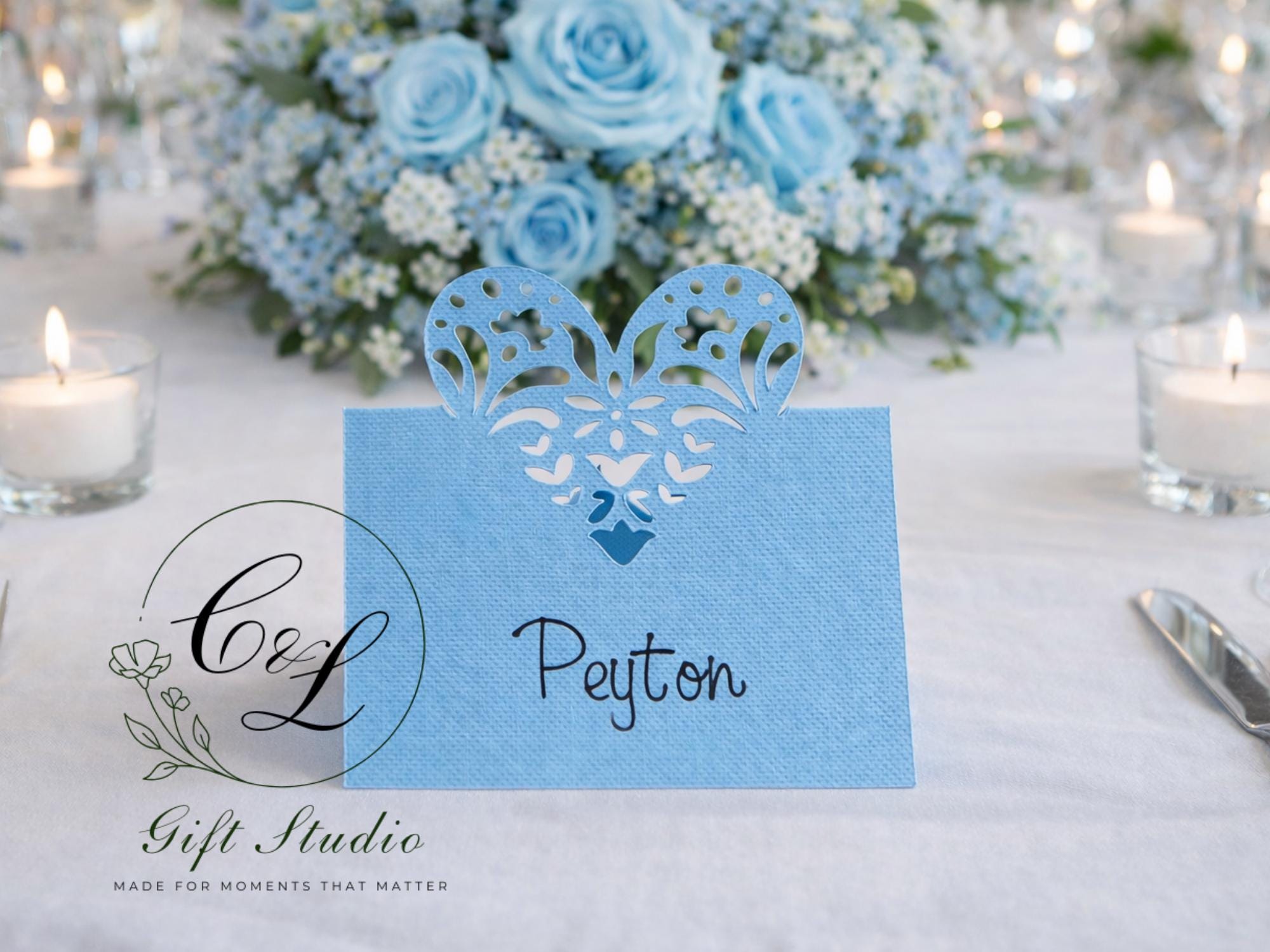 Personalised Laser Cut Wedding Name Place Cards | Elegant Table Names | Wedding Place Settings | Luxury Wedding Decor | Lace Heart Design