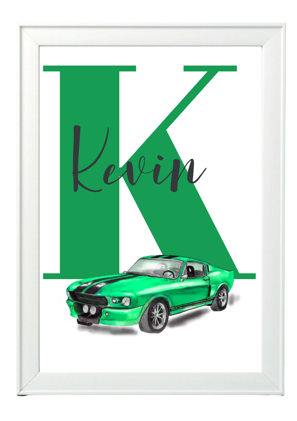 Personalised Boy Initial car Nursery/ Bedroom Print- different colours