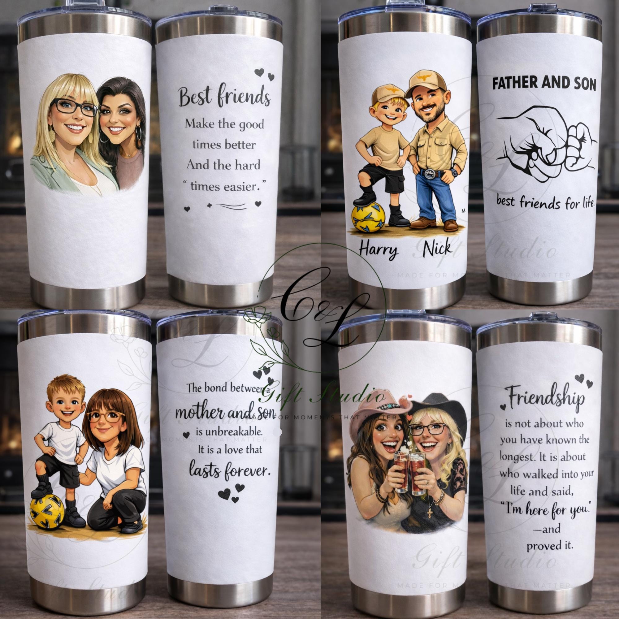 Personalised Travel Cup| Custom Cartoon Portrait Hot Cup| Family, Couple, Kids, Sports & Friendship Gift | 20oz Stainless Steel