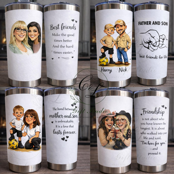 Personalised Travel Cup| Custom Cartoon Portrait Hot Cup| Family, Couple, Kids, Sports & Friendship Gift | 20oz Stainless Steel