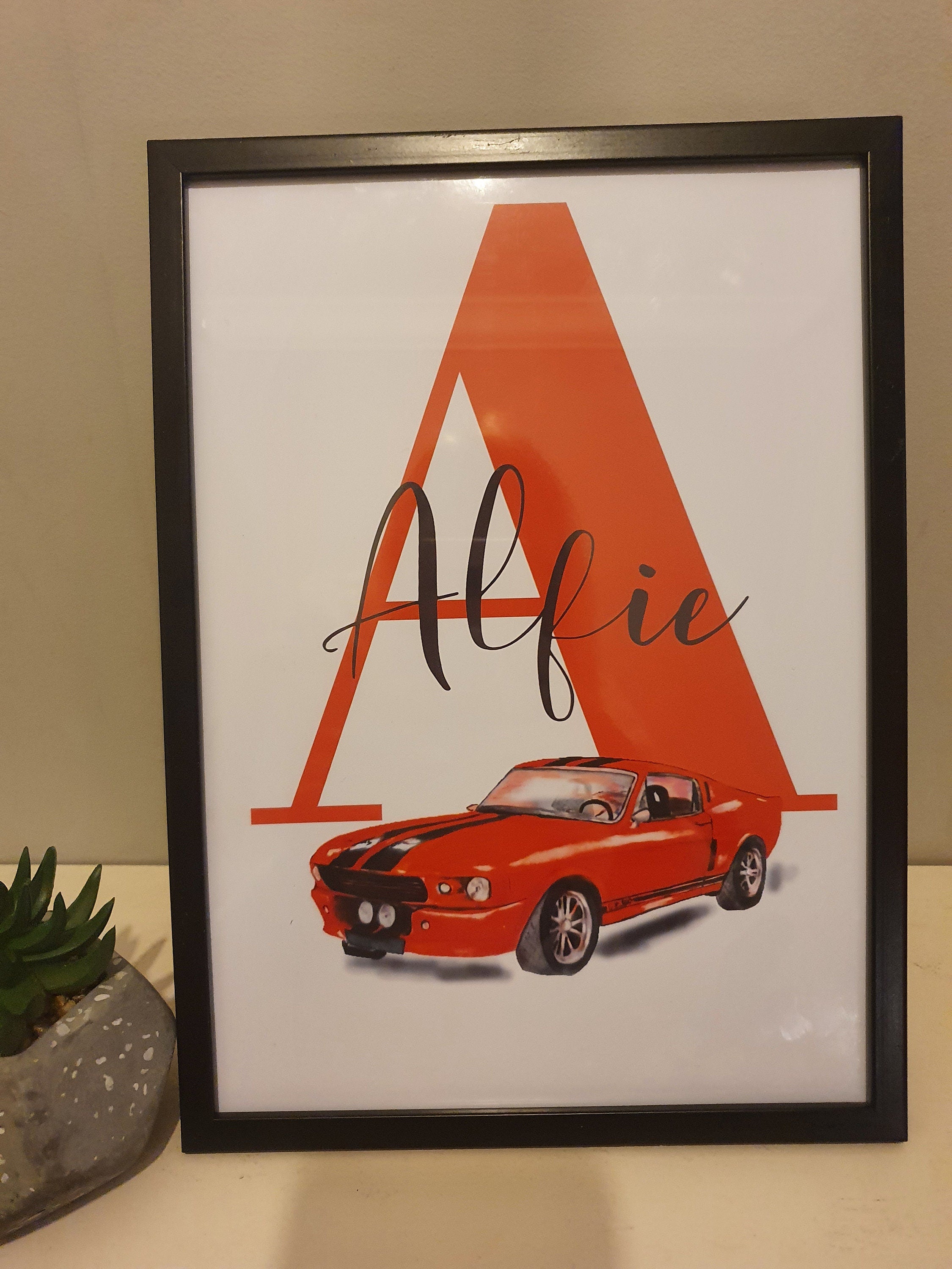 Personalised Boy Initial car Nursery/ Bedroom Print- different colours