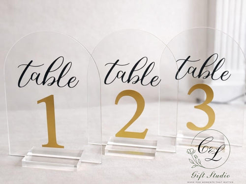Personalised Arch Acrylic Wedding Table Signs | Modern Wedding Decor | Elegant Table Numbers or Names | Acrylic Wedding Signage