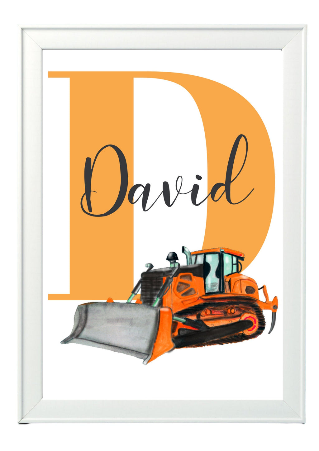 Personalised Boy / boy Initial digger Nursery/ Bedroom Print- different colours