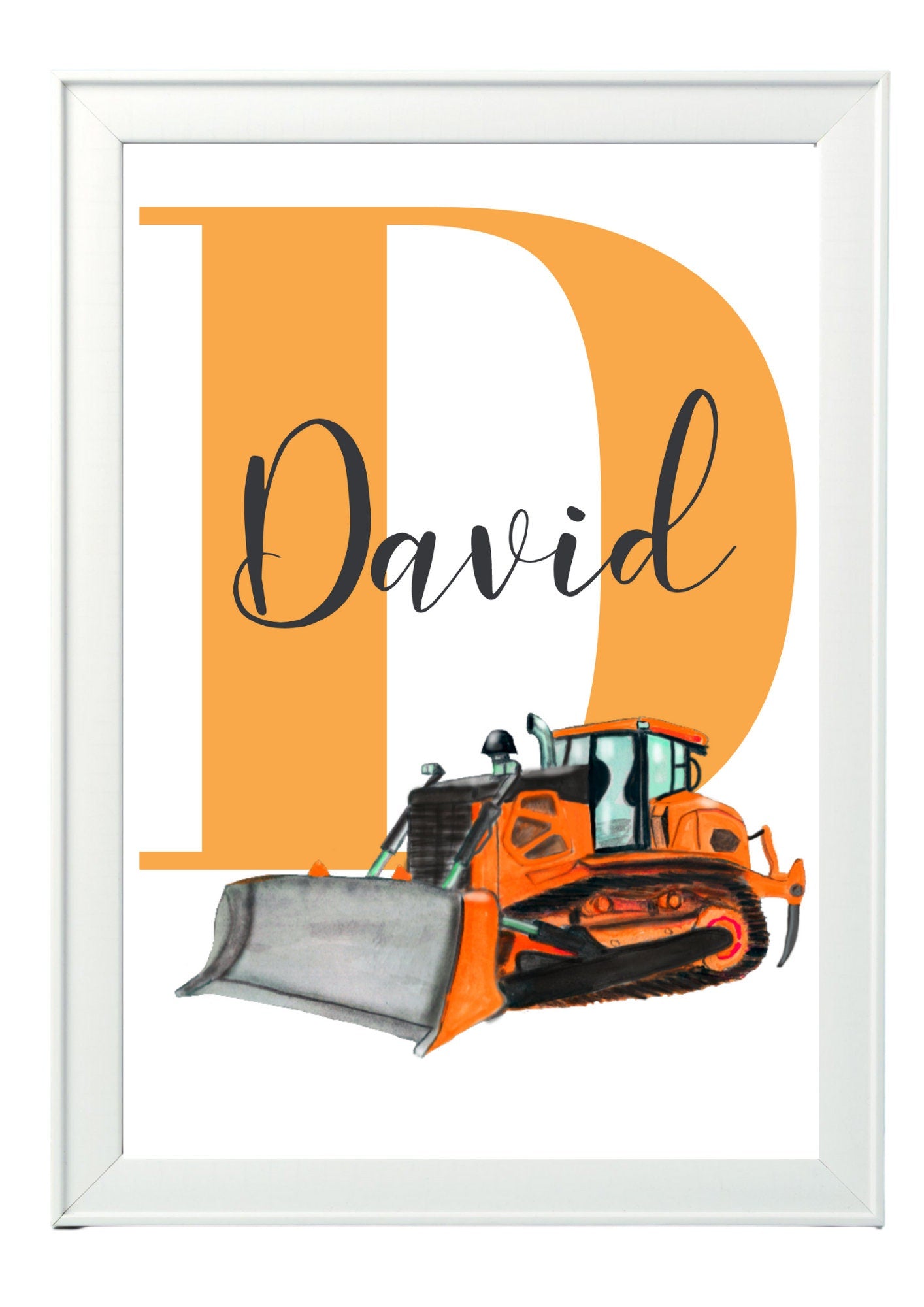 Personalised Boy / boy Initial digger Nursery/ Bedroom Print- different colours