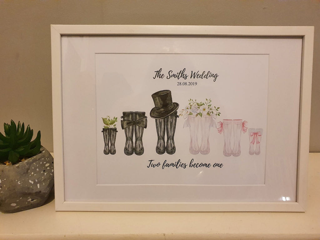 Personalised Wedding family Wellies Print- Two families become one