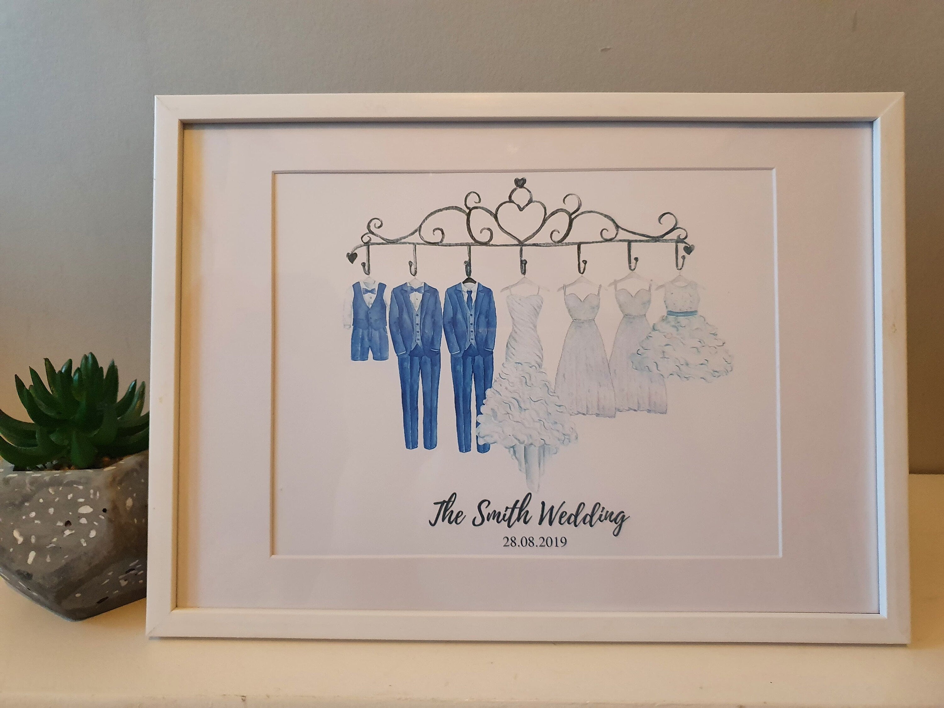 Personalised Wedding Party Print: Custom Family Portrait, Handmade A4 Print