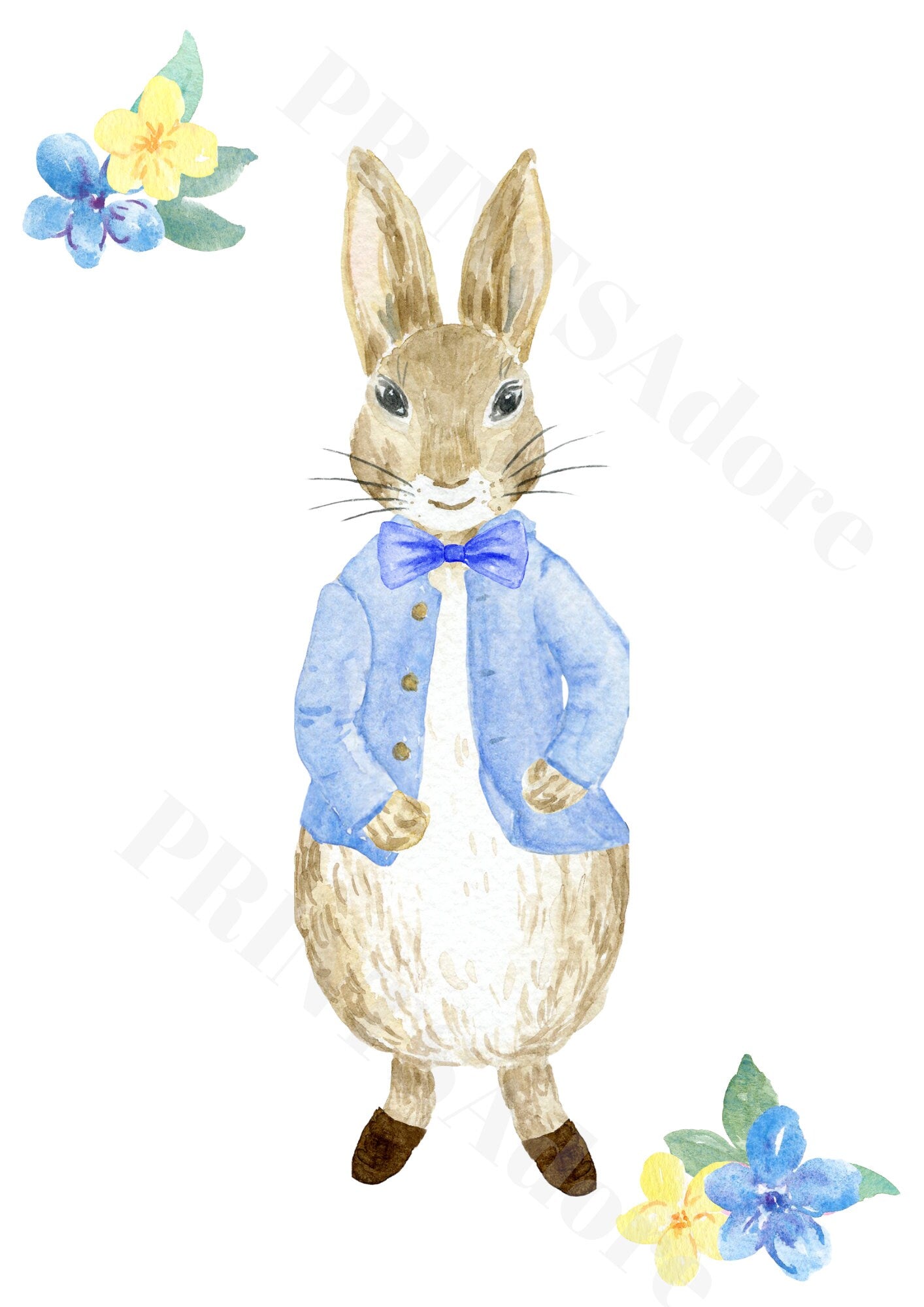 Personalised set of 3 Peter Rabbit Initial Birth Print - Nursery Print - Boys bedroom decor - New Baby Gift - Gift Print - Blue