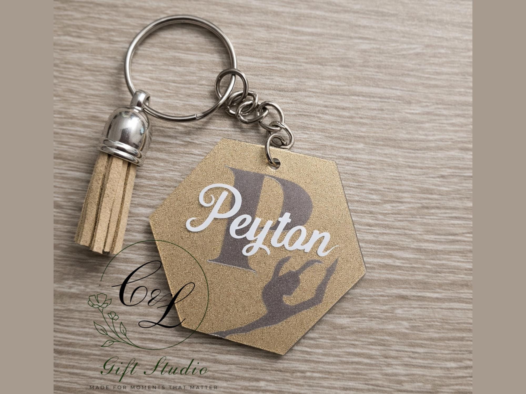 Personalised Initial & Name Keyring | Custom Keychain | Circle or Hexagon | Gift with Hobby Icon | Handmade Keyring