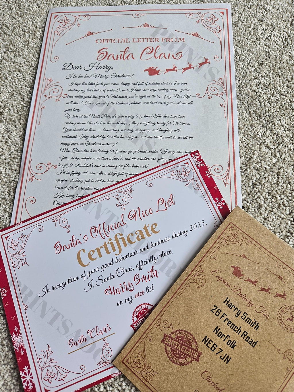 Personalised letter from Santa with Nice List Certificate and envelope 2026 Christmas eve box