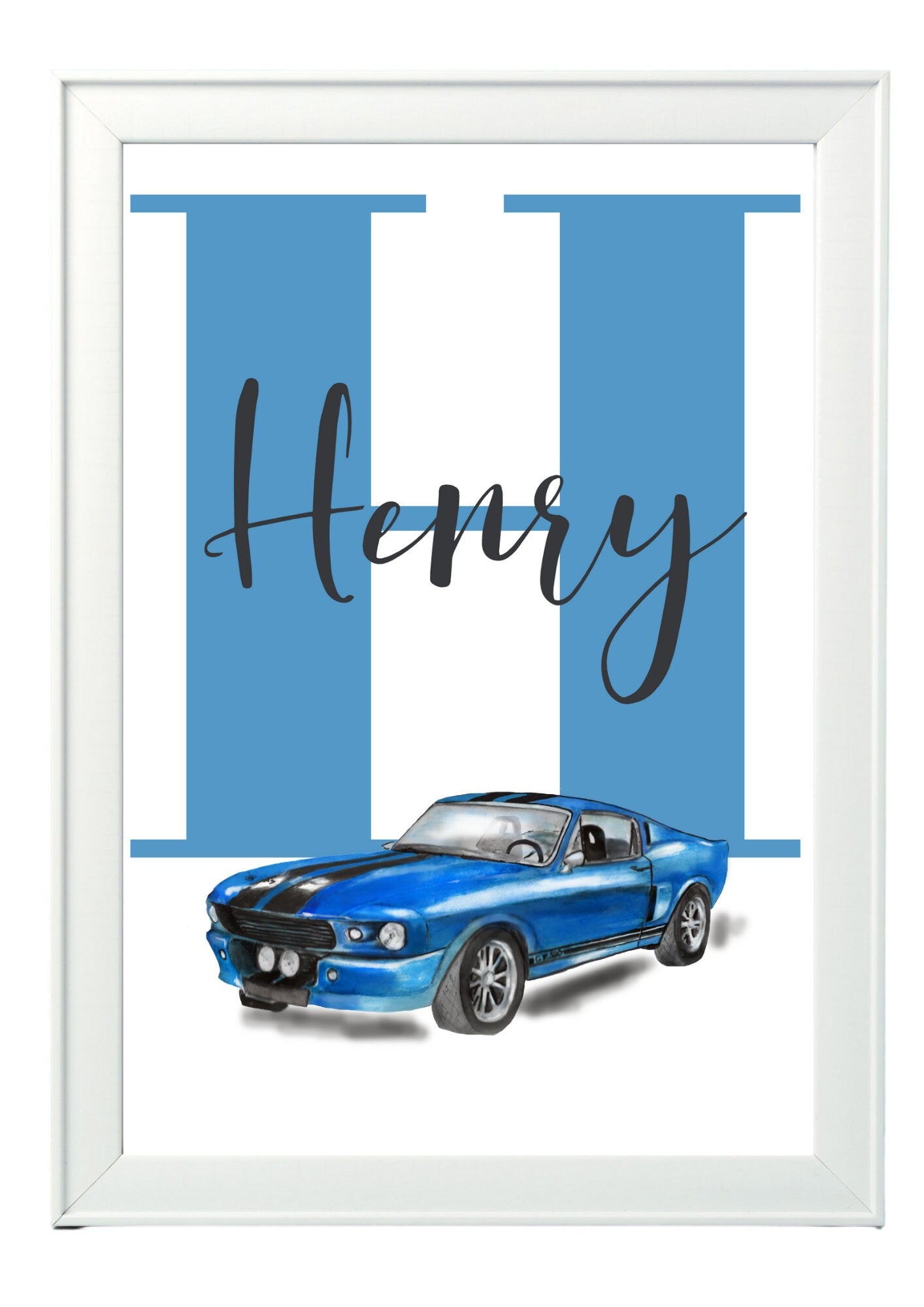 Personalised Boy Initial car Nursery/ Bedroom Print- different colours