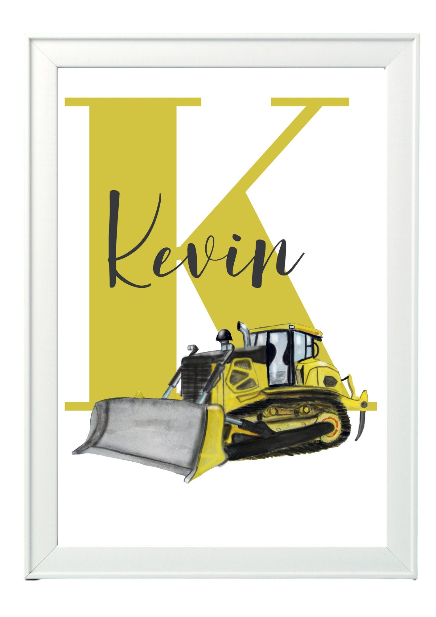 Personalised Boy / boy Initial digger Nursery/ Bedroom Print- different colours