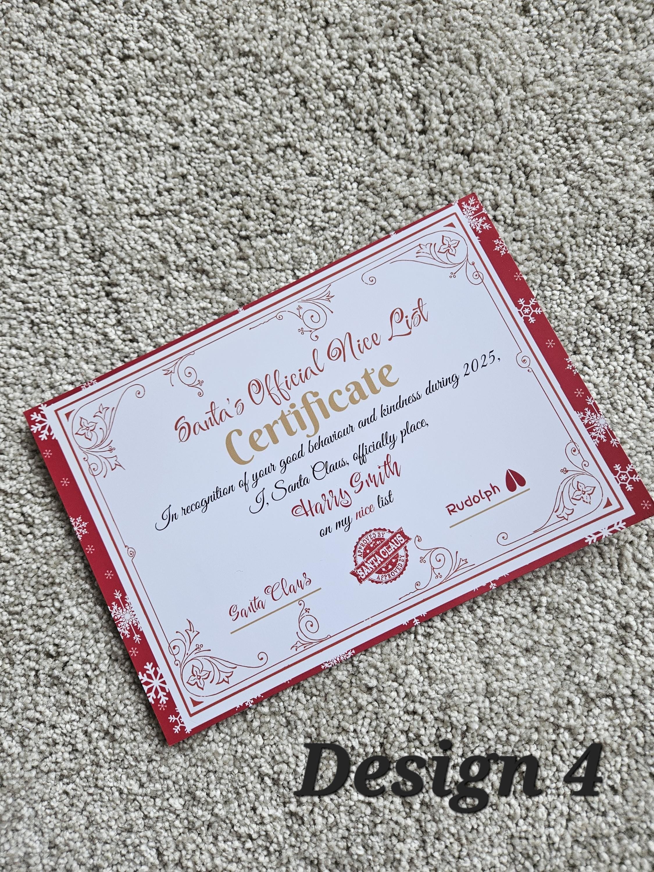 Santa Claus Christmas Official Nice List 2025 Certificate