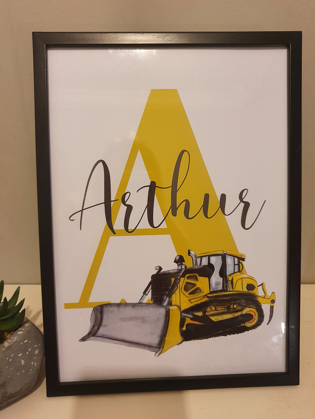 Personalised Boy / boy Initial digger Nursery/ Bedroom Print- different colours