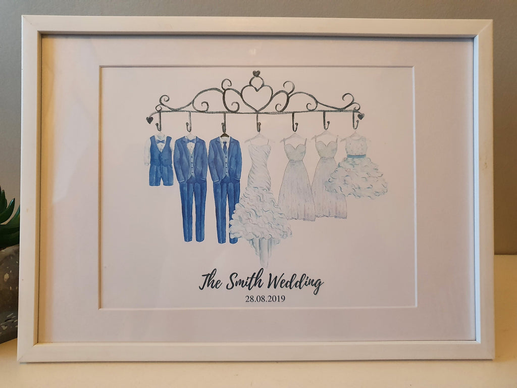 Personalised Wedding Party Print: Custom Family Portrait, Handmade A4 Print