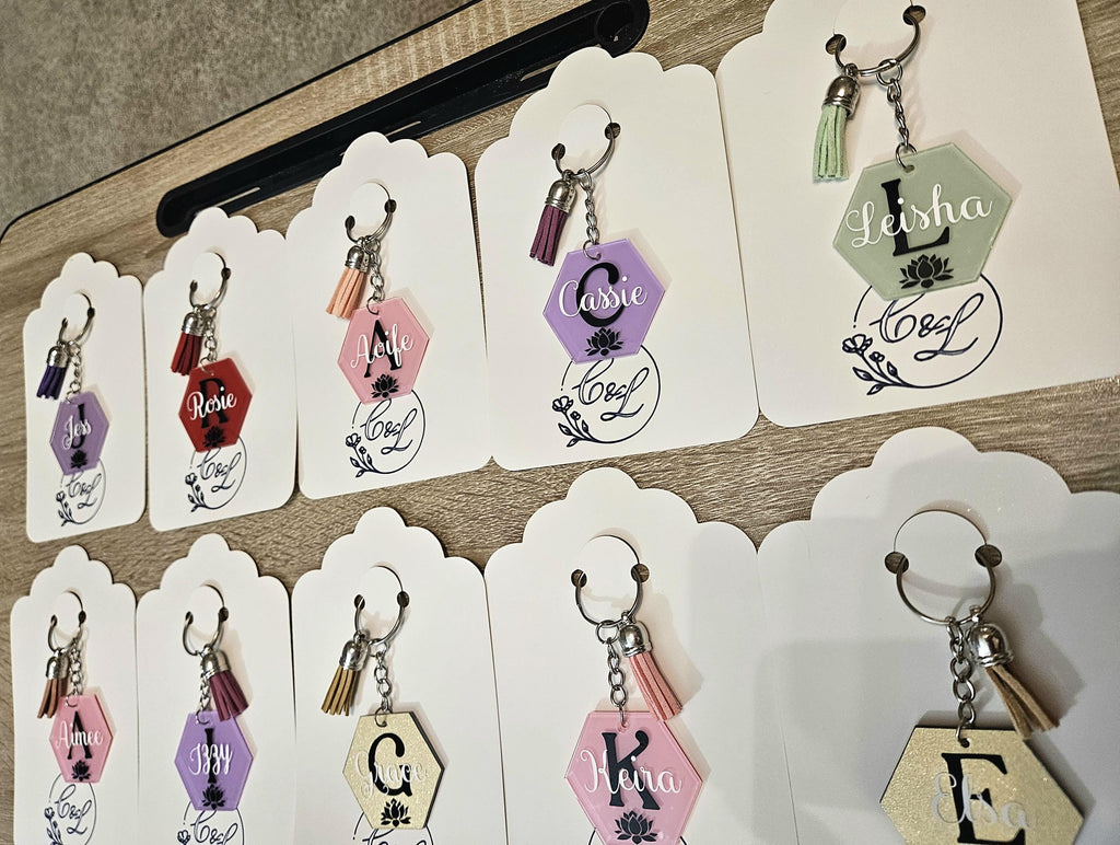 Personalised Initial & Name Keyring | Custom Keychain | Circle or Hexagon | Gift with Hobby Icon | Handmade Keyring