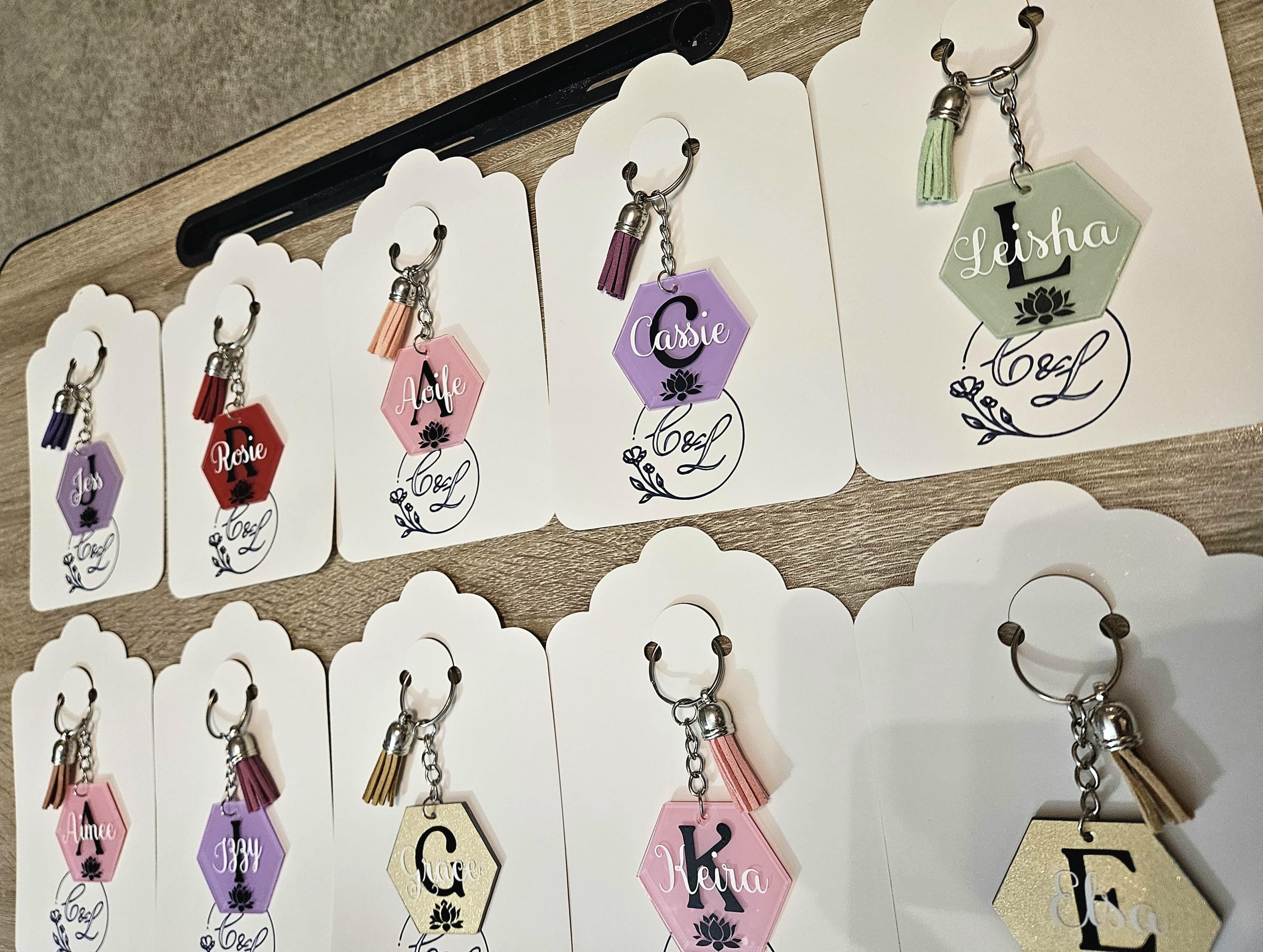 Personalised Initial & Name Keyring | Custom Keychain | Circle or Hexagon | Gift with Hobby Icon | Handmade Keyring
