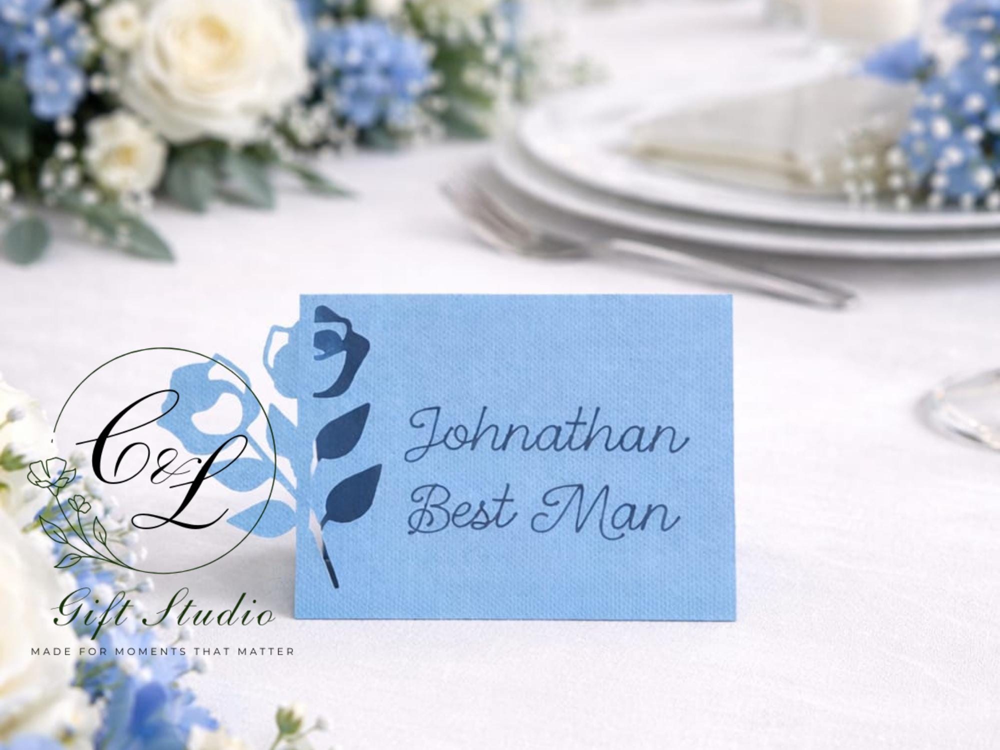 Personalised Side Rose Laser Cut Wedding Name Place Cards | Elegant Table Names | Wedding Place Settings | Luxury Wedding Decor