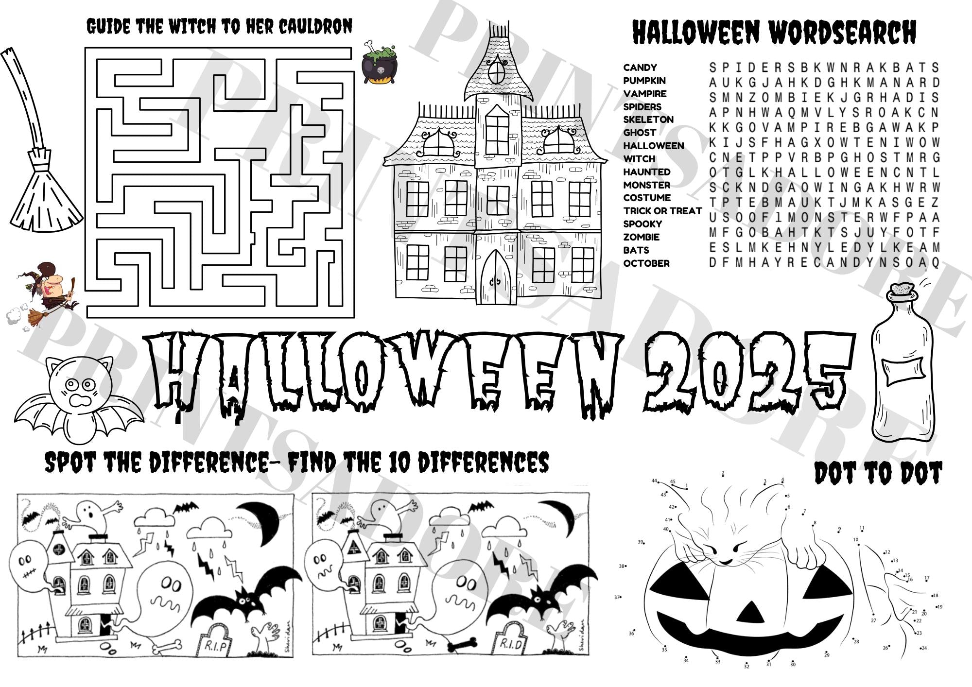 Personalised Children's Halloween activity sheets