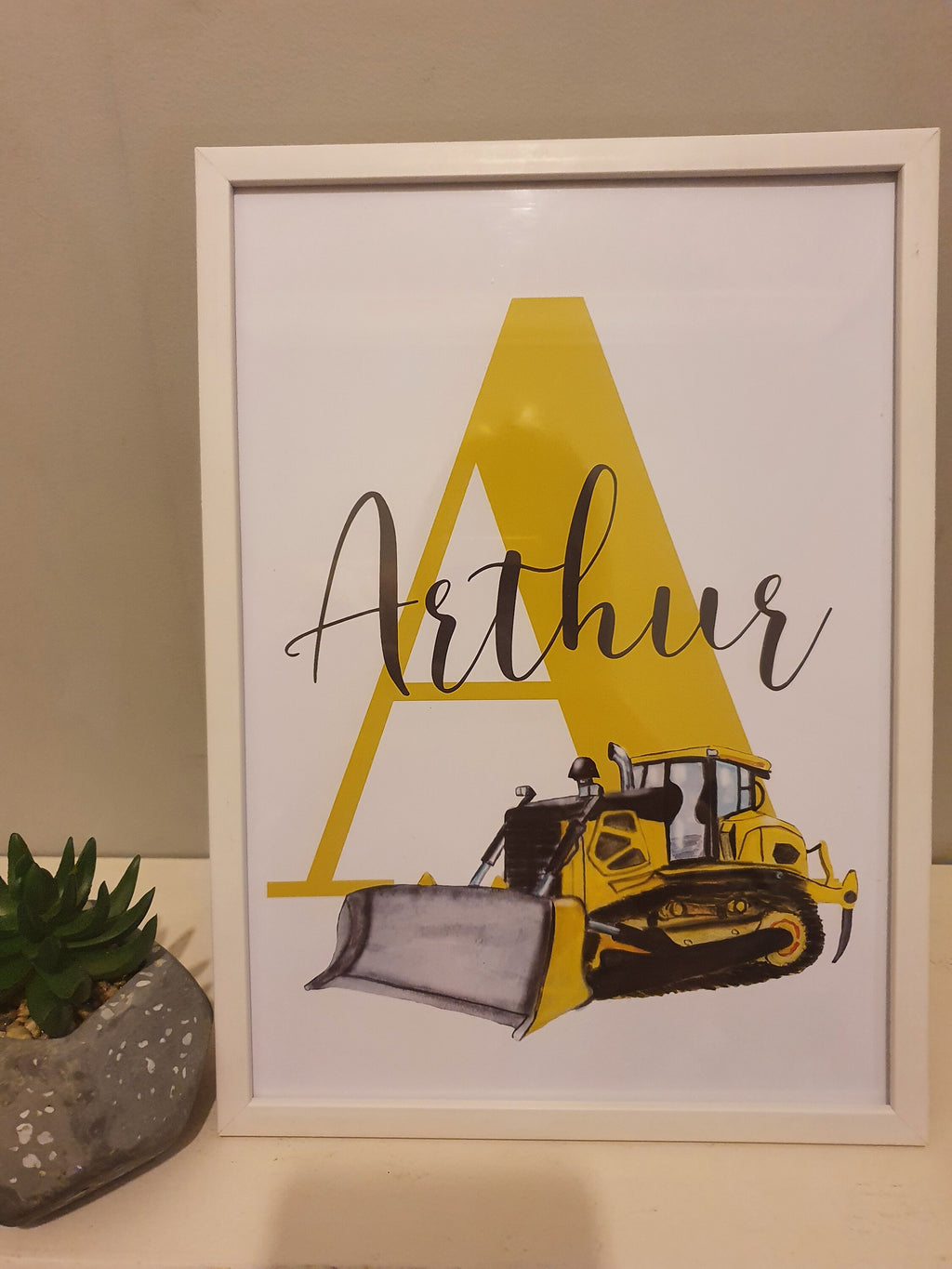 Personalised Boy / boy Initial digger Nursery/ Bedroom Print- different colours