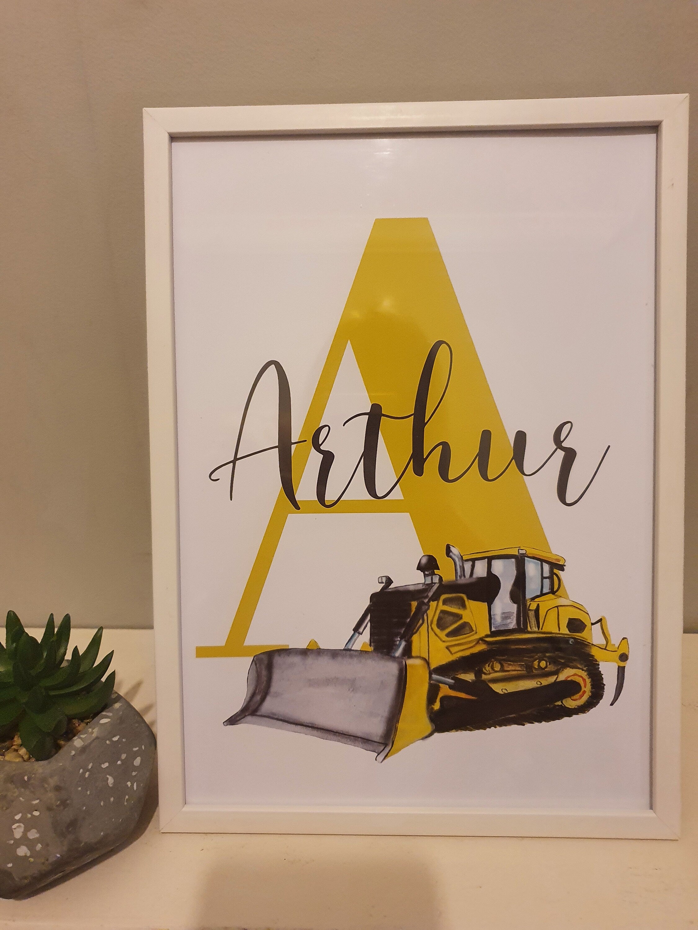 Personalised Boy / boy Initial digger Nursery/ Bedroom Print- different colours
