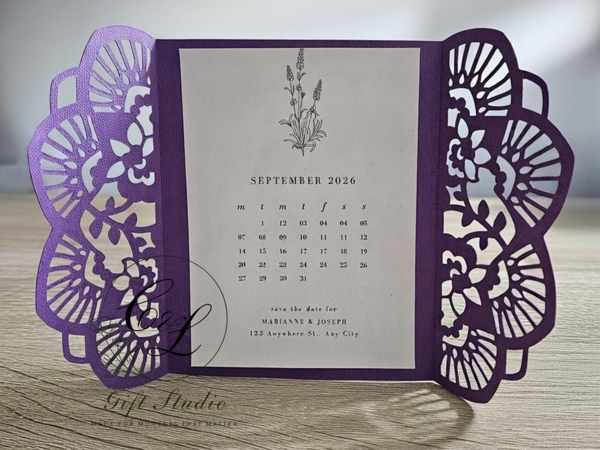Personalised Laser Cut Save the Date Cards | Elegant Lace Wedding Save the Dates | Personalized Wedding Announcement | Floral Gatefold Card