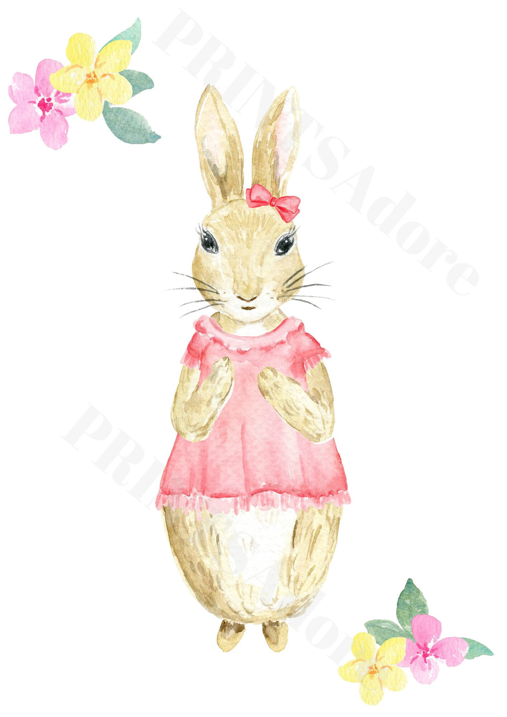 Personalised set of 3 Girls Pink Floral Flopsy Rabbit Birth Print - Nursery Print - Girls bedroom decor - New Baby Gift - Gift Print