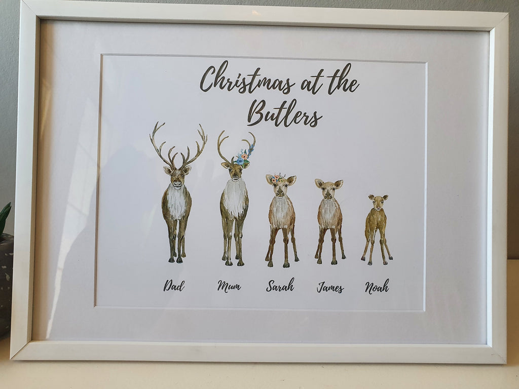 Personalised Christmas Reindeer Family Prints with Names